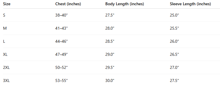 Hoodies Size Chart
