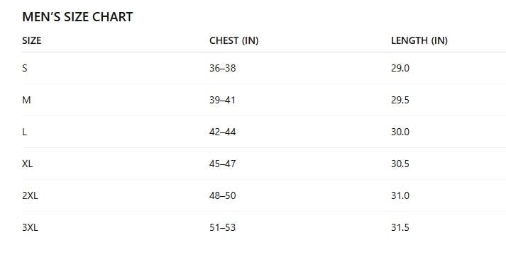Tank Tops Size Chart